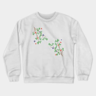 Delicate Minimalistic Branches with Leaves and Flowers | White Background Crewneck Sweatshirt